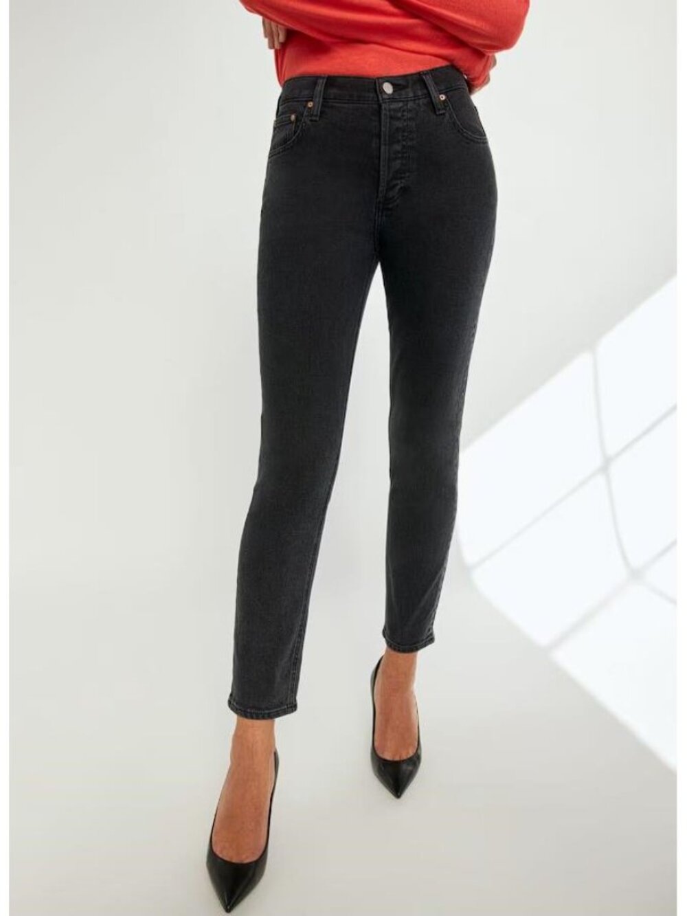 DENIM FORUM Women's The Yoko Mid Rise Slim 28L Jeans Size 31 In Black Eyeliner